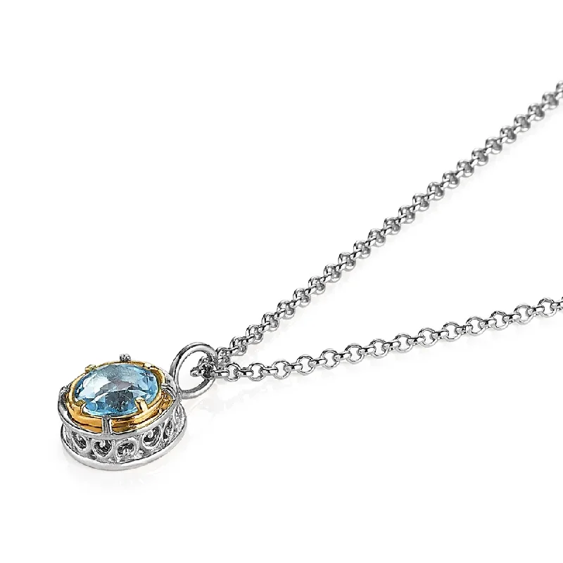 Sloped design necklaces-Round Blue Topaz Necklace with 18k Gold Vermeil