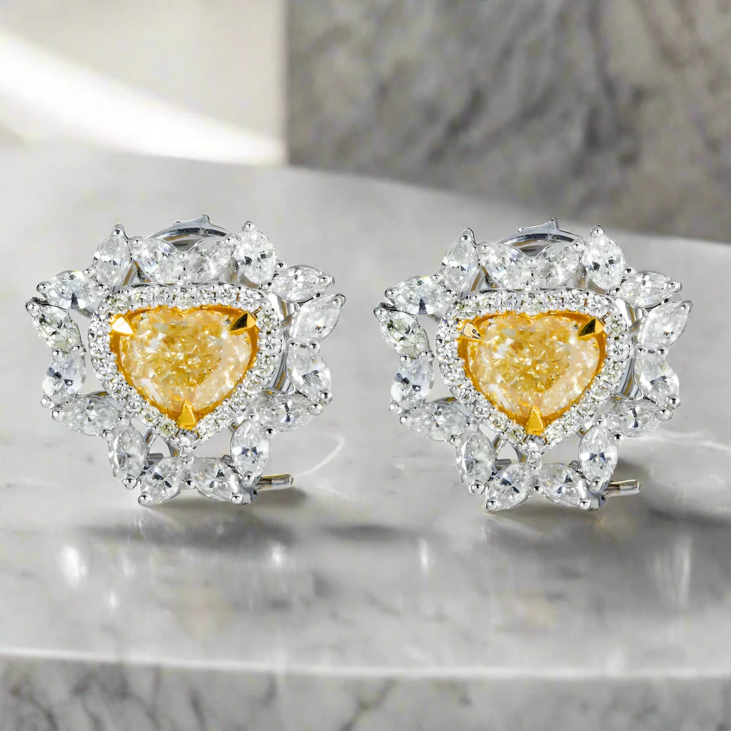 Rope bead earrings-Marigold 5 Carats Heart Cut Fancy Yellow Diamond Stud Earrings in 14K White Gold