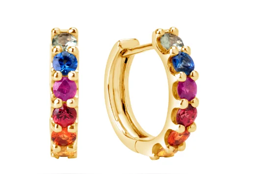 Sapphire stud earrings-14KYG 1.56CTW RAINBOW SAPPHIRE BR HUGGIE EARRINGS