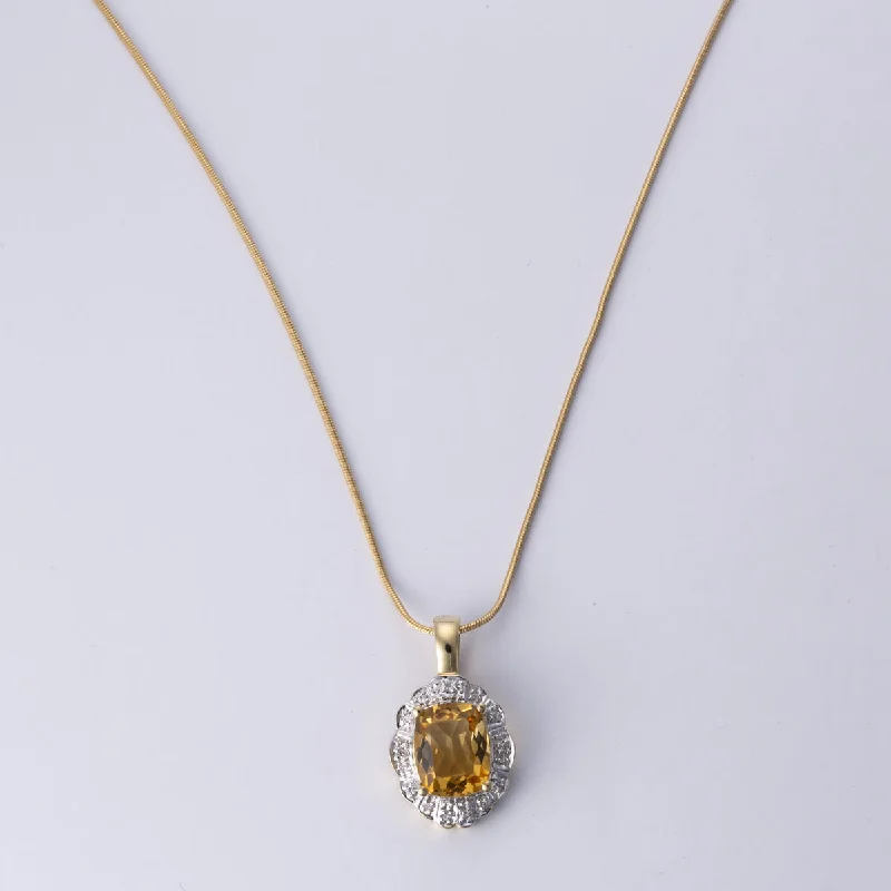 Fine cord necklaces-14k Yellow Gold Citrine and Diamond Necklace | 2.50 ct, 0.05 ctw | 17"