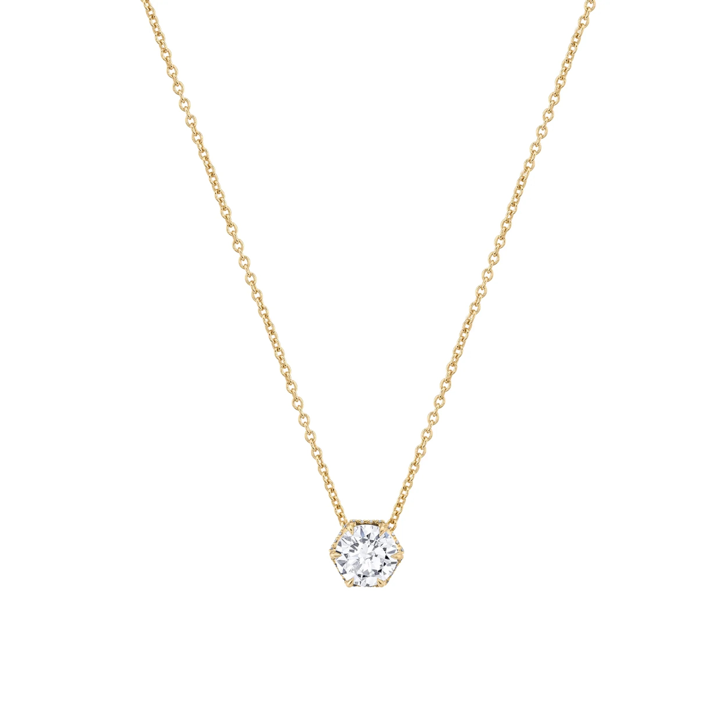 Twist clasp necklaces-Hex Halo Solitaire Necklace P428-1.5