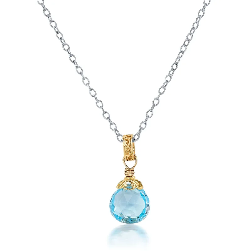 Emerald necklaces-Blue Topaz Two-tone Drop Necklace