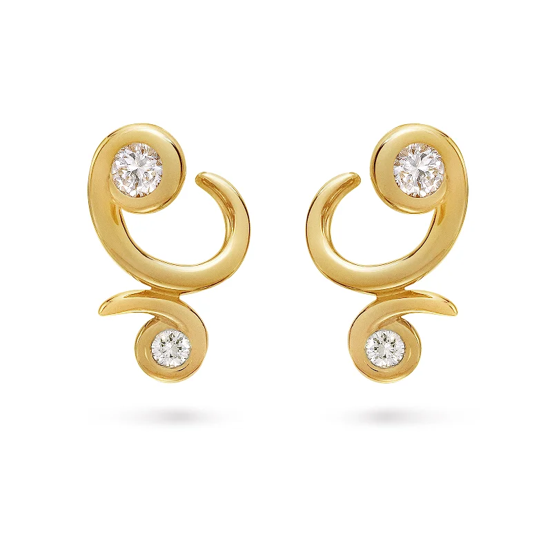 Poppy motif earrings-Contour Bossa Nova Yellow Gold And Diamond Earrings