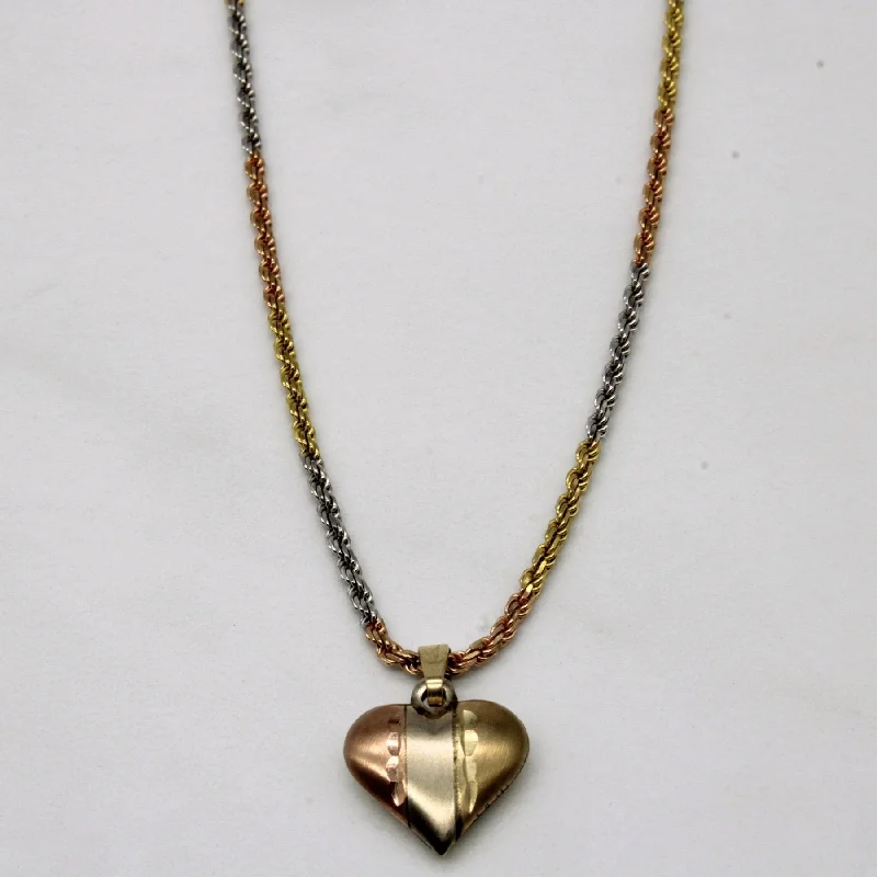 Bear charm necklaces-10k Tri Tone Gold Heart Pendant & Necklace | 18" |