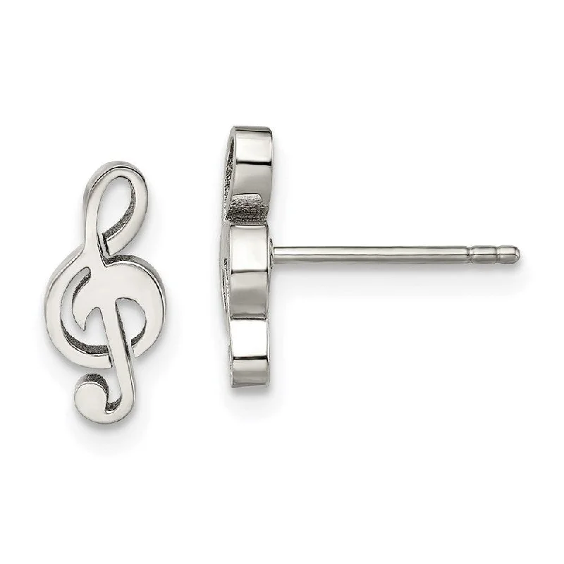 Edwardian earrings-Stainless Steel Polished Music Symbol Post Earrings