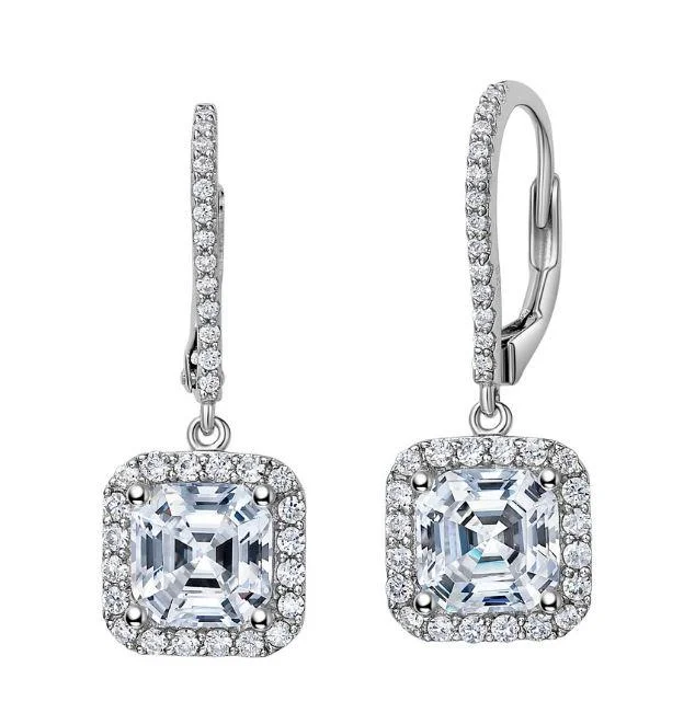 Swirl dangle earrings-2.40 Ctw. Halo Asscher Cut Dangling Earrings G Color VS1 GIA Certified