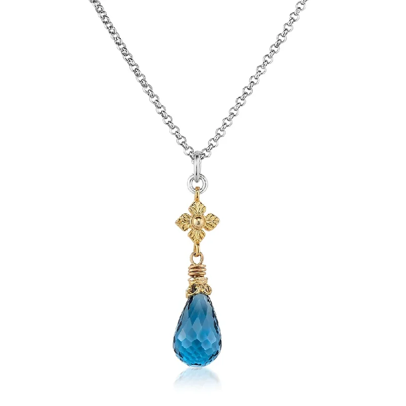 Fold knot necklaces-London Blue Topaz Two-tone Necklace with Flower Detail