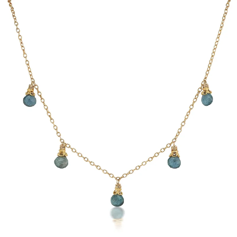 Joy charm necklaces-Gold Moss Aquamarine Teardrop Fringe Necklace