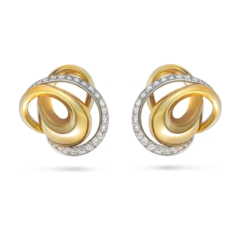 Burnished bronze earrings-Signature Diamond, Platinum and Yellow Gold Earrings