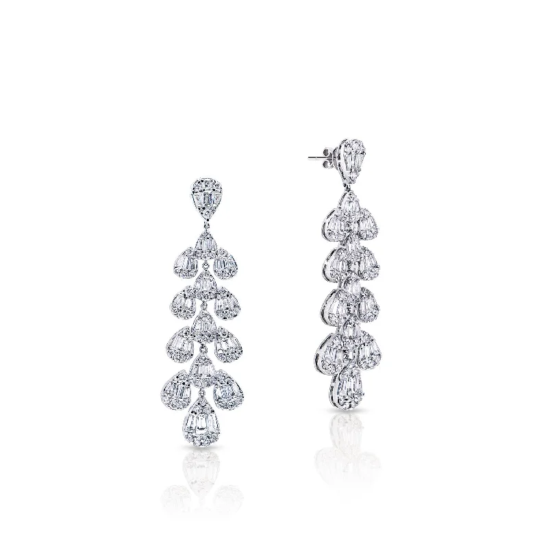 Shiny art earrings-Eloise 6 Carat Baguette and Round Hanging Earth Mined Diamond Earrings in 14 karat White Gold