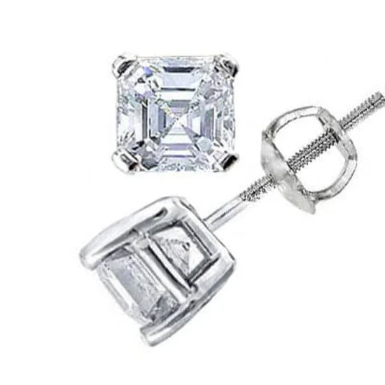 Edwardian earrings-1.00 Ct. Asscher Cut Diamond Stud Earrings E Color VVS1 Clarity GIA Certified