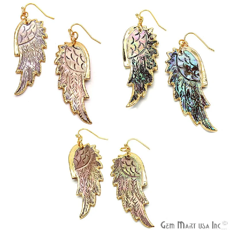 Thai tile earrings-Shell Wings Earrings, Dangle Hook Earring, Gold Plated Jewelry (CHPR-1)