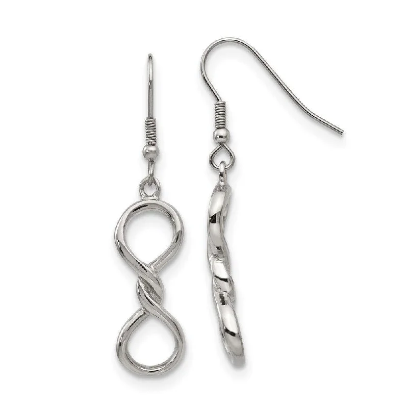 Shiny silver earrings-Stainless Steel Polished Infinity Symbol Shepherd Hook Earrings