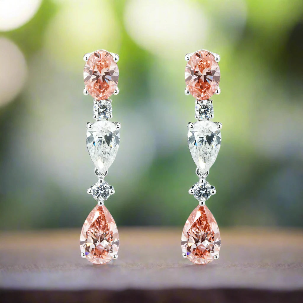 Round medallion earrings-Zaniyah 7 Carats Lab Grown Fancy Vivid Pink Diamond Drop Earrings in 18K White Gold