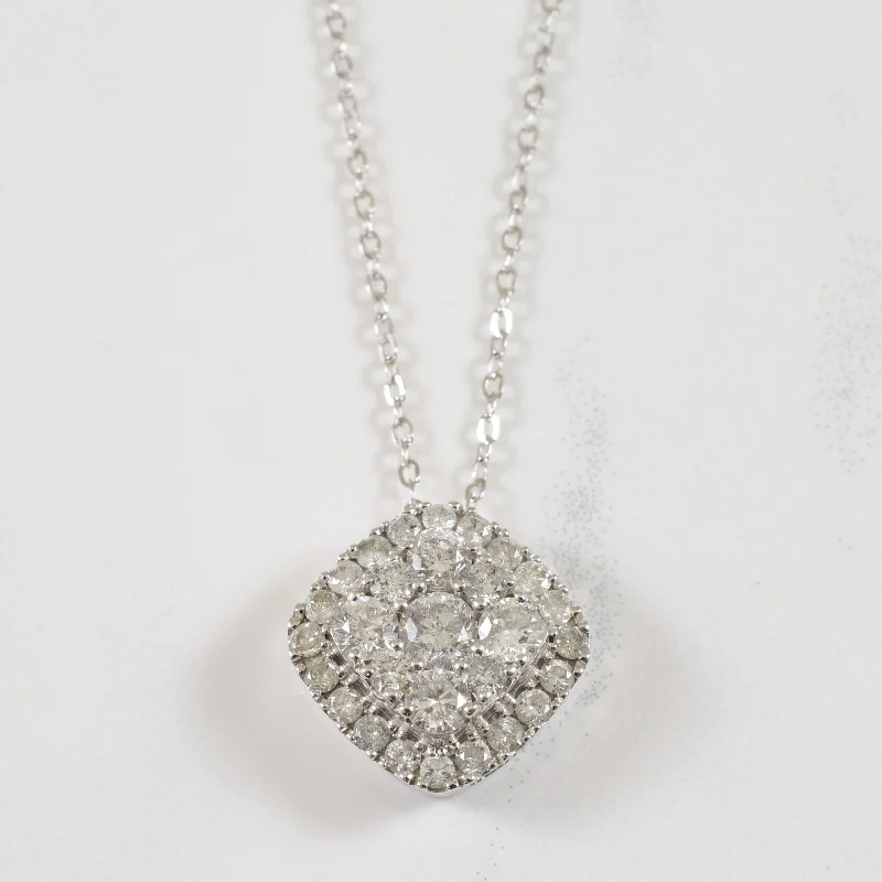 Edwardian necklaces-Cluster Set Diamond Necklace | 1.00ctw | 18" |