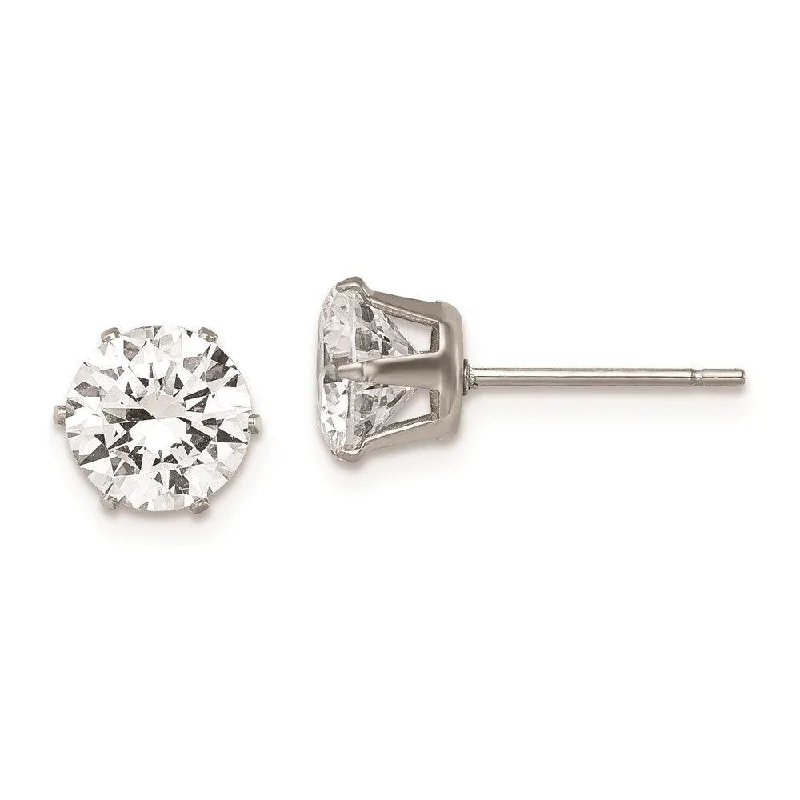 Flat drop earrings-Stainless Steel Polished 7mm Round CZ Stud Post Earrings