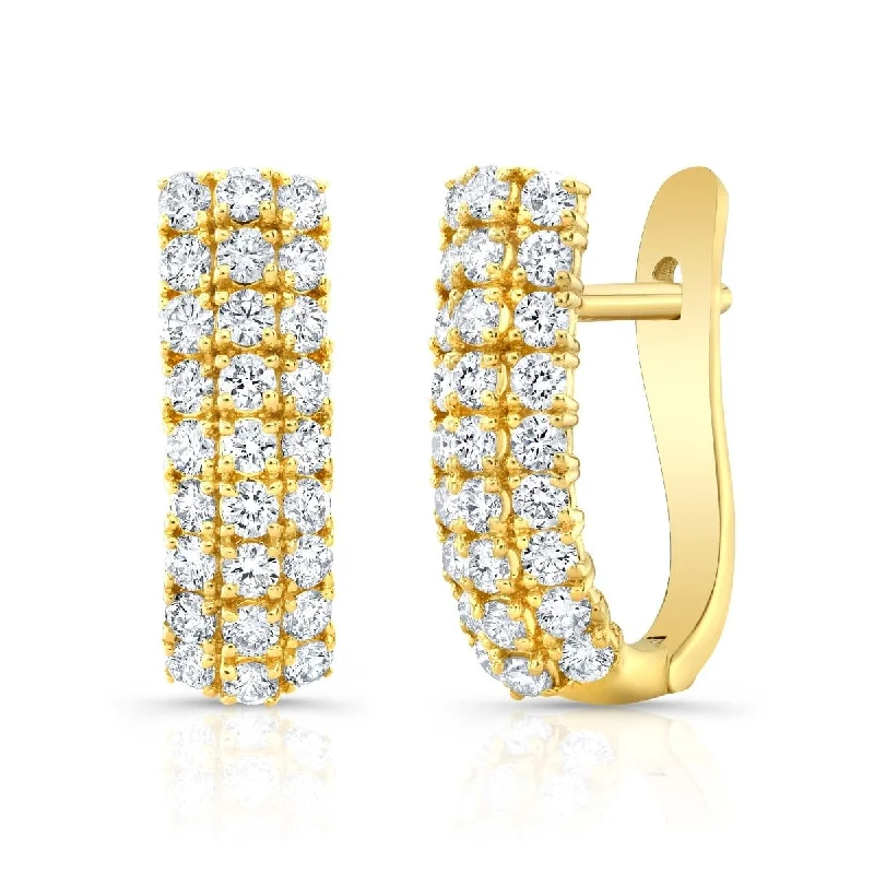 Star glow earrings-1.10 Carat 3-Row Round Cut Diamond Hoop Earrings