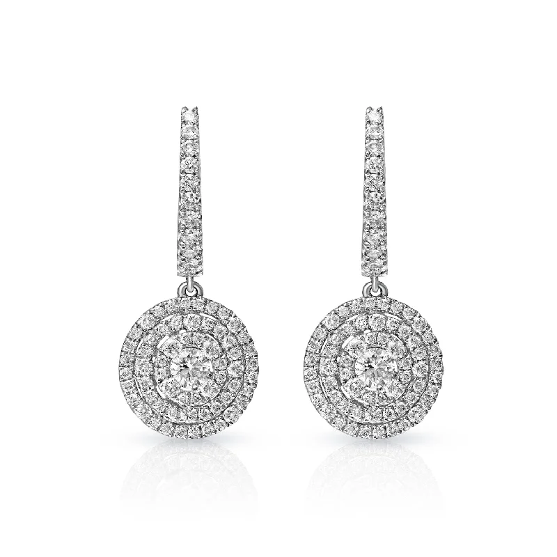 Layered metal earrings-Marianna 1 Carat Round Cut Diamond Drop Earrings in 18k White Gold