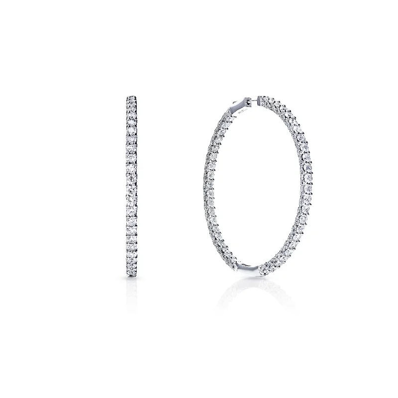 Crow feather earrings-Penelope 12 Carat Round Brilliant Diamond Hoop Earrings in 14 Karat White Gold