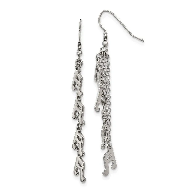 Thick cuff earrings-Stainless Steel Multi Strand Music Note Dangle Shepherds Hook Earrings