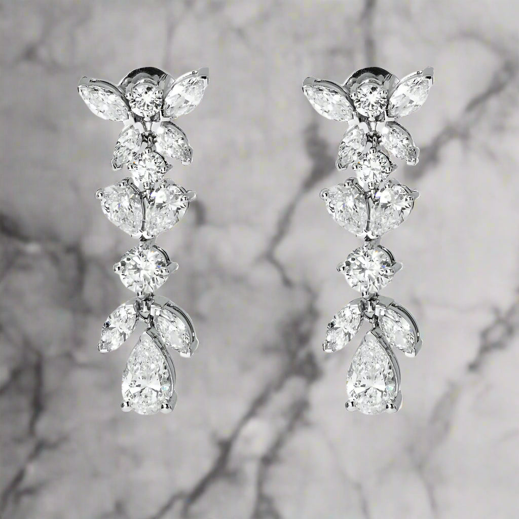 Burnished bronze earrings-Lytisha 7 Carats Marquise, Round & Pear Cut Lab Grown Diamond Drop Earrings in 14K White Gold