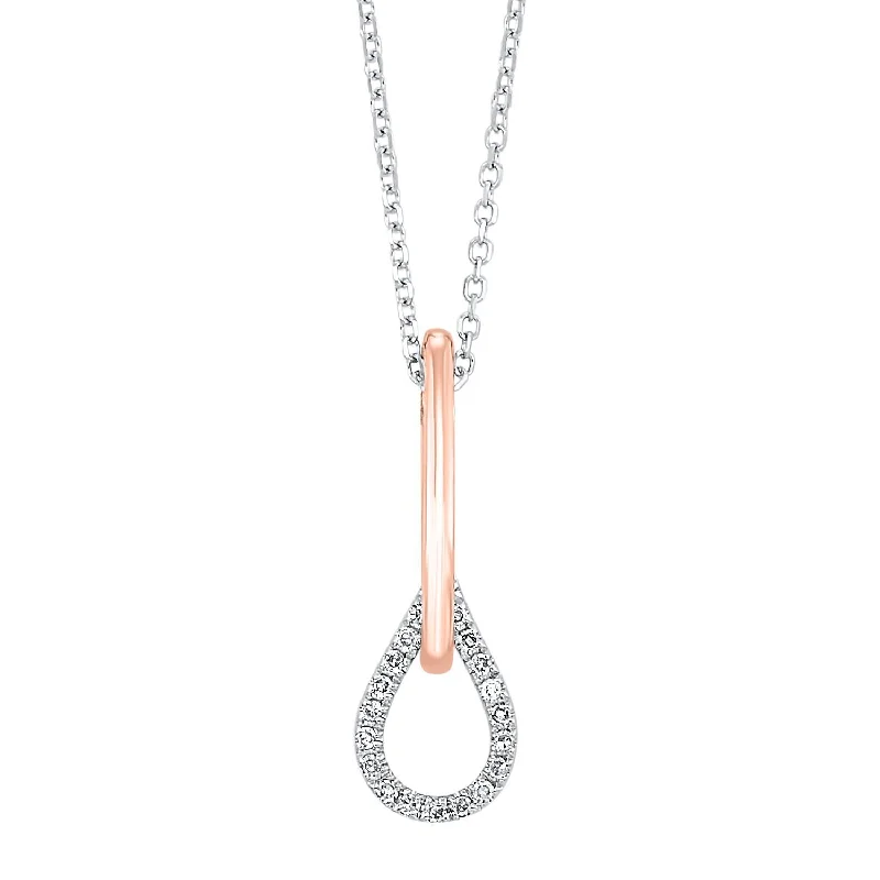 Flat gem necklaces-2-Tone Love's Crossing Diamond Drop Necklace 1/25 Cttw