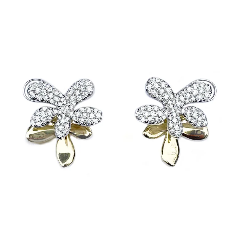 Thick bar earrings-Bloom Diamond, White Gold and Yellow Gold Earrings