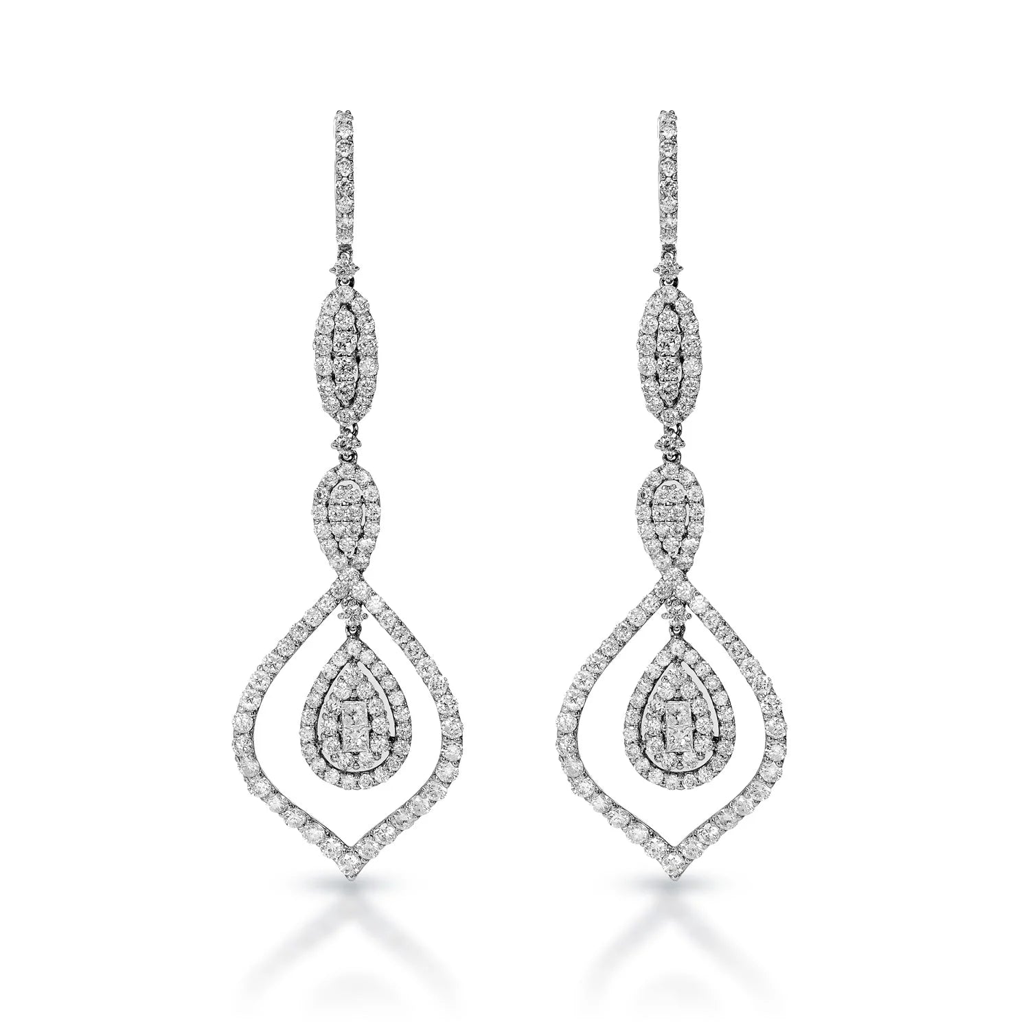 Stacked drop earrings-Kiana 5 Carats Combine Mixed Shape Diamond Hanging Earrings in 18 Karat White Gold