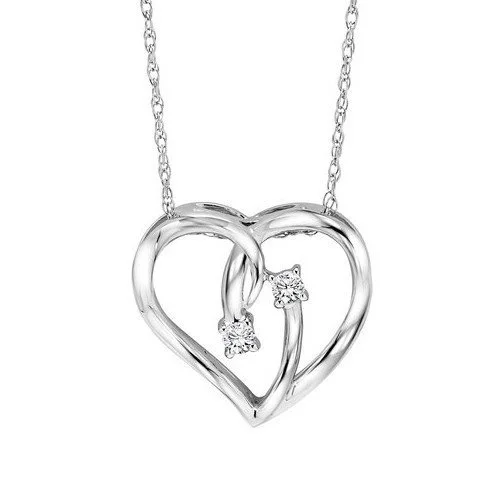 Flat pendant necklaces-Sterling Silver Twogether Two-Stone Diamond Heart Necklace