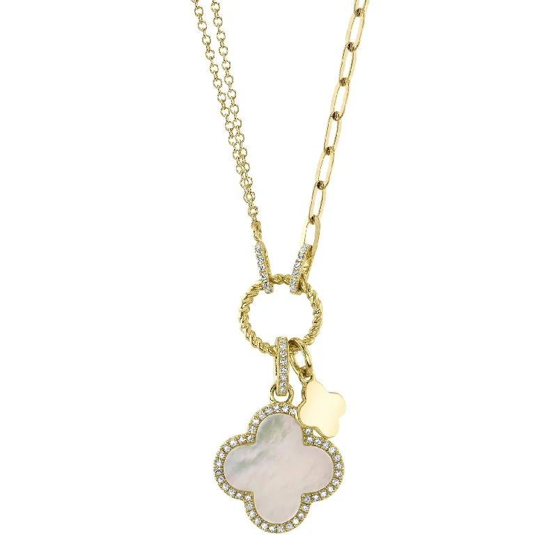 Thick bib necklaces-0.17CT DIAMOND & 1.36CT MOTHER OF PEARL CLOVER PAPER CLIP LINK NECKLACE SC55023485V2