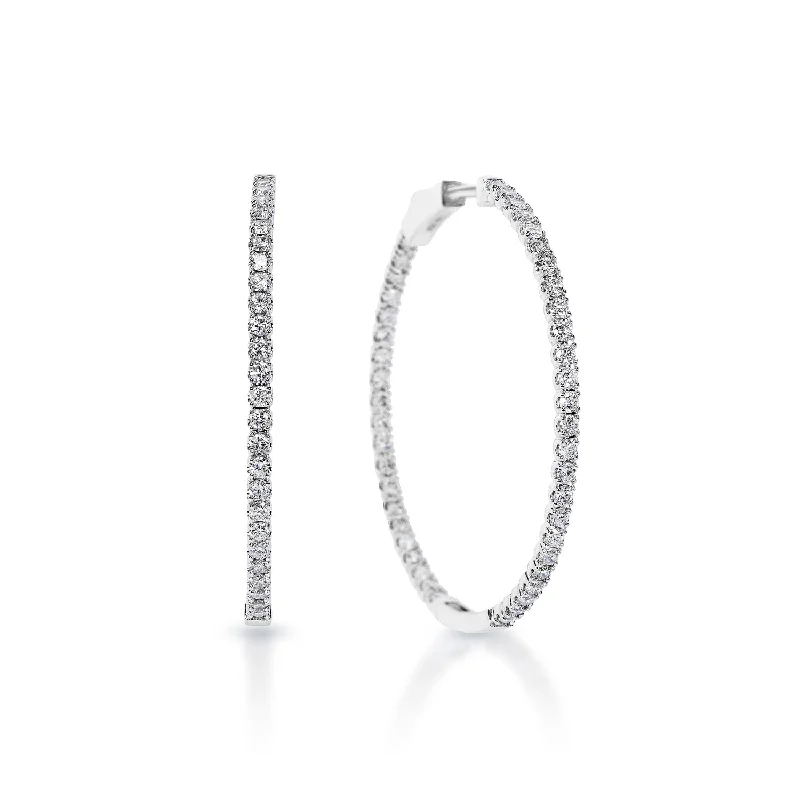 Layered metal earrings-Anne 4 Carat Round Brilliant Diamond 37 mm Hoop Earrings in 14k White Gold