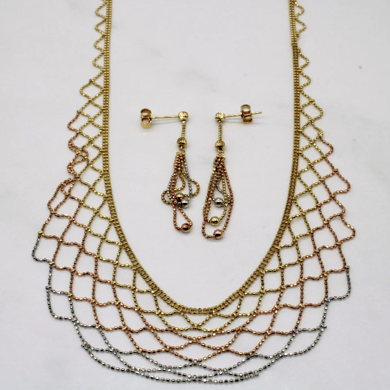 Thin filigree necklaces-14k Tri Tone Gold Earring & Necklace Set | 16" |