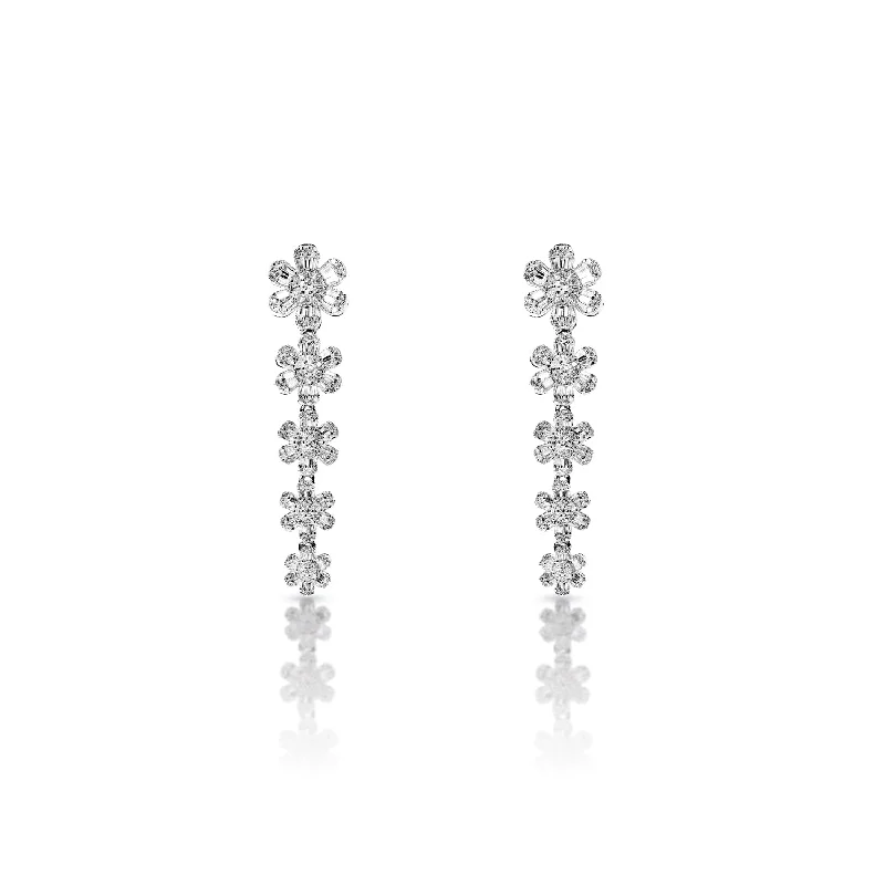 Bright star earrings-Alayah 2 Carat Combine Mix Shape Diamond Hanging Earrings in 14k White Gold