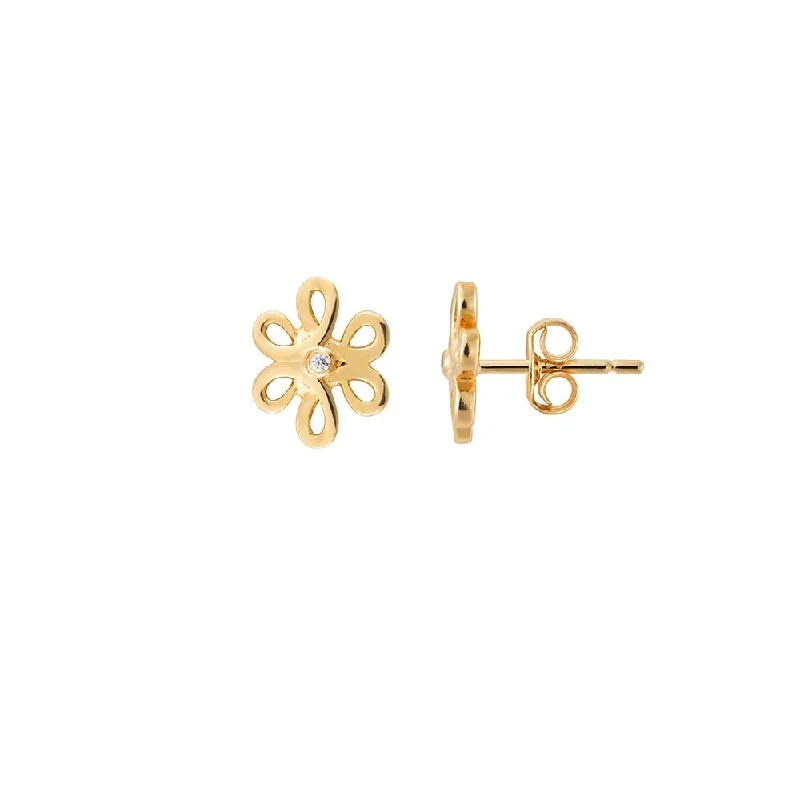 Fine threader earrings-Yellow Gold Flower Studs