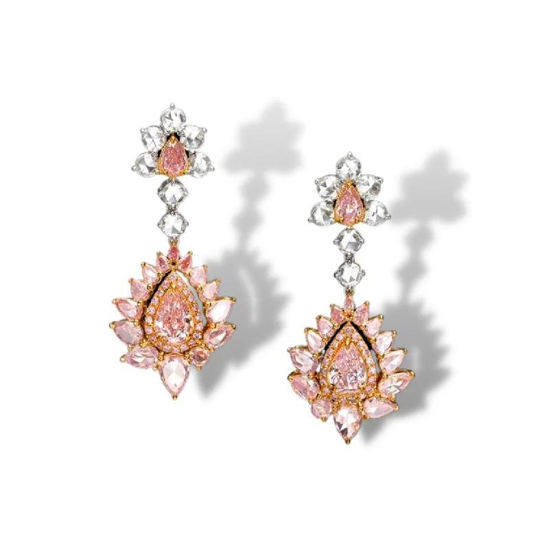 Bear wing earrings-TIARA Pear Shape Fancy Pink Diamond Earrings GIA Certified