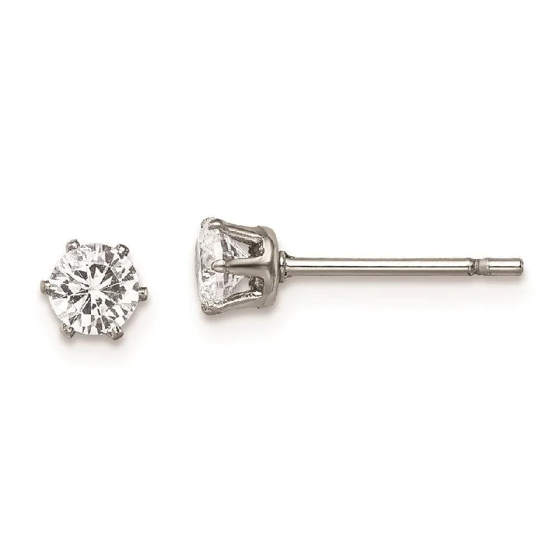 Wide dangle earrings-Stainless Steel Polished 4mm Round CZ Stud Post Earrings