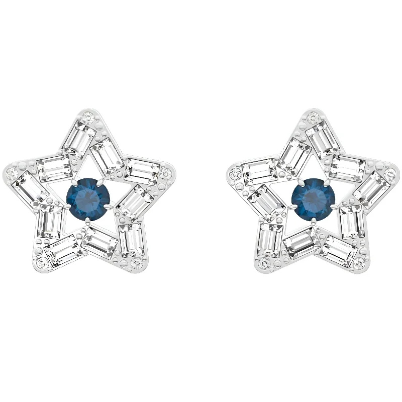 Bright crystal earrings-Swarovski Women's Stud Earrings - Stella White Blue Rhodium Plated Star | 5639188