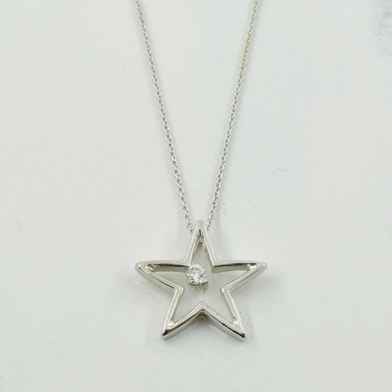 Raised bar necklaces-14k White Gold Adjustable Star Diamond Necklace | 0.03ct | 16"-18" |