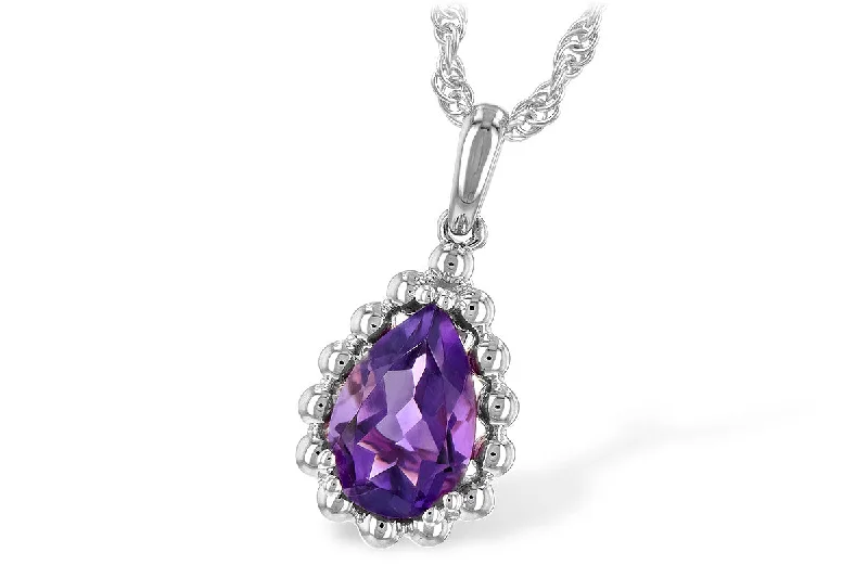 Amethyst pendant necklaces-14K White Gold 1.06ct Pear Shaped Amethyst Necklace