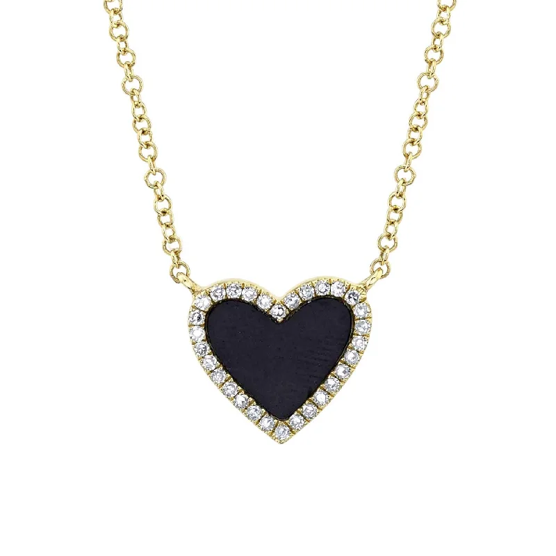 Strong chain necklaces-0.09CT DIAMOND & 0.59CT BLACK ONYX HEART NECKLACE SC55012622