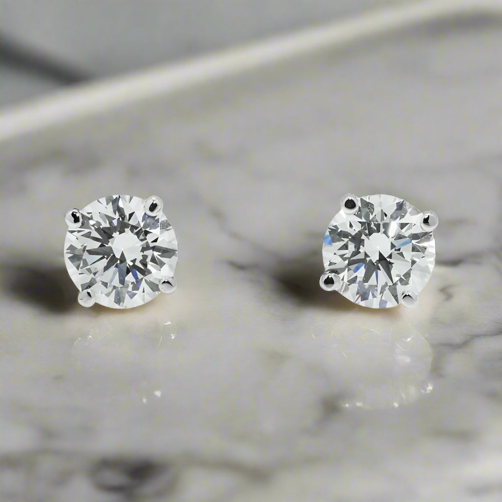 Curved drop earrings-Landry 2 Carats Solitaire Lab Grown Round Diamond Stud Earrings in 14K White Gold IGI