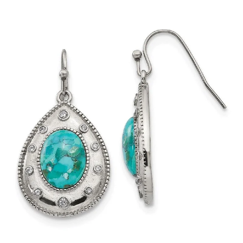 Thin clay earrings-Stainless Steel Polished Imitation Turquoise and CZ Shepherd Hook Earrings