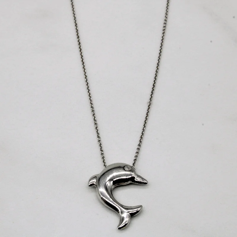 Crystal braid necklaces-18k White Gold Dolphin Pendant Necklace | 16" |