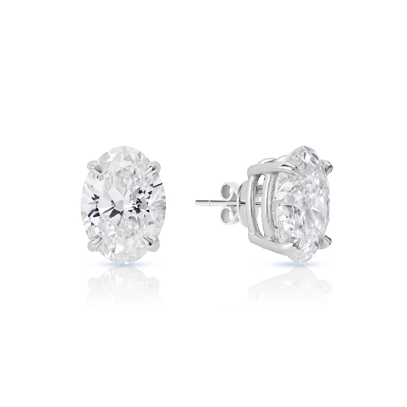 Bright star earrings-Loretta 4 Carat G VS1 Oval Cut Lab Grown Diamond Stud Earrings in 14k White Gold