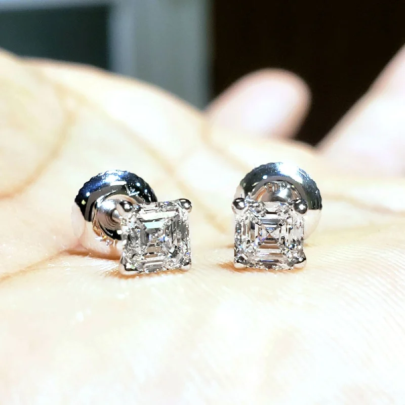 Tide motif earrings-0.50 Ct. Asscher Cut Diamond Stud Earrings Natural H Color VS1 Clarity