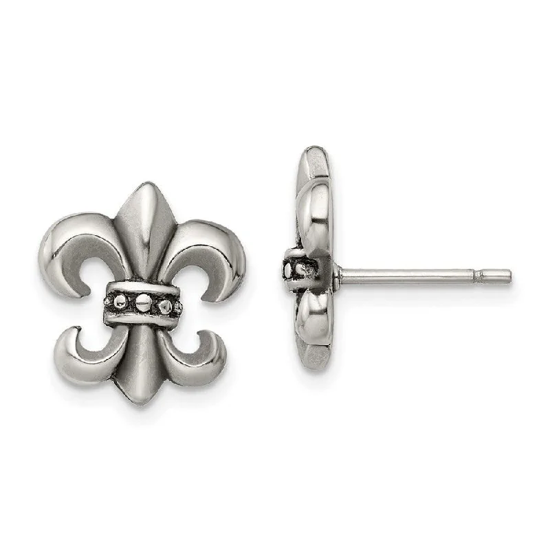 Topaz drop earrings-Stainless Steel Polished Fleur de Lis Post Earrings