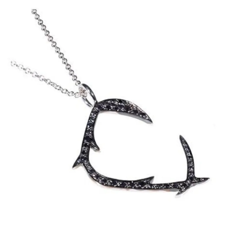 Strong clasp necklaces-Black Diamond C Necklace