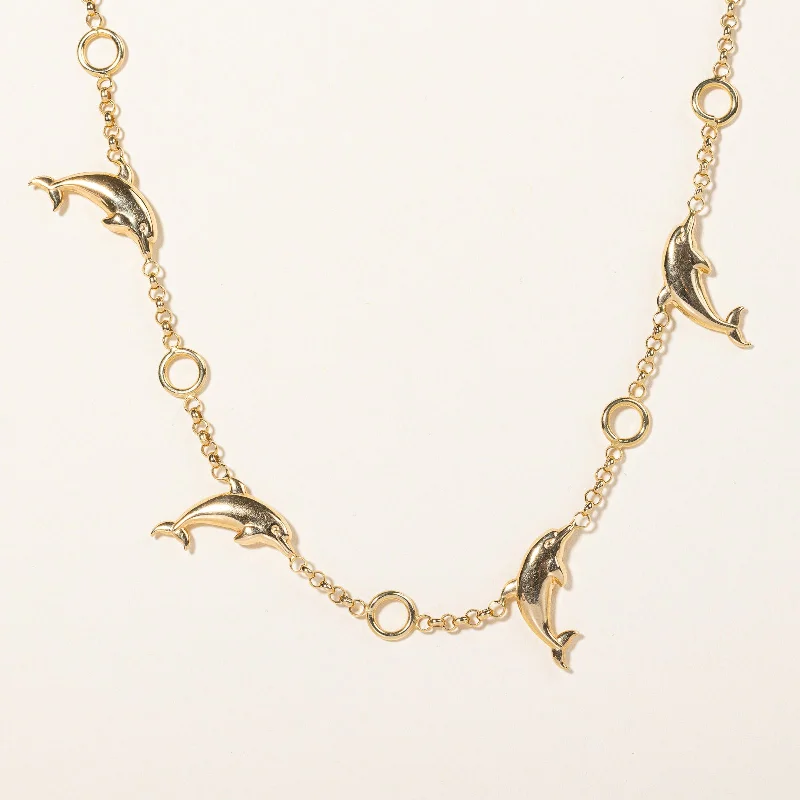 Thin bead necklaces-Italian 18k Yellow Gold Dolphin Necklace | 16" |