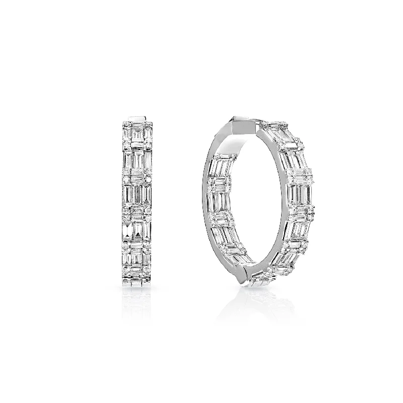 Agate earrings-Hailey 5 Carat Combine Mixed Shape Diamond Hoop Earrings for Ladies in 18k White Gold