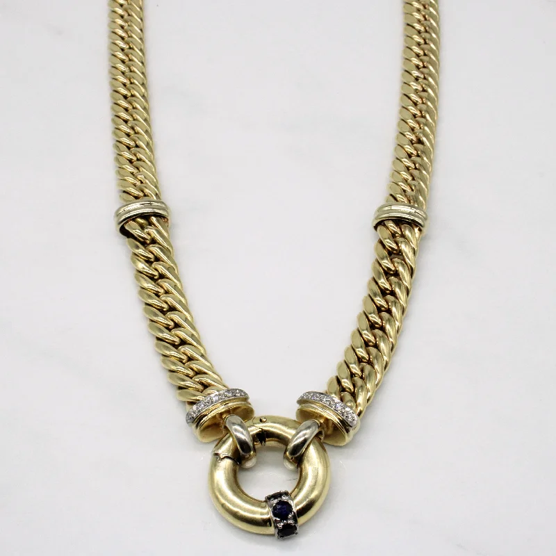 Dual birthstone necklaces-Sapphire & Diamond Clasp Necklace | 0.50ctw, 0.10ctw | 18" |